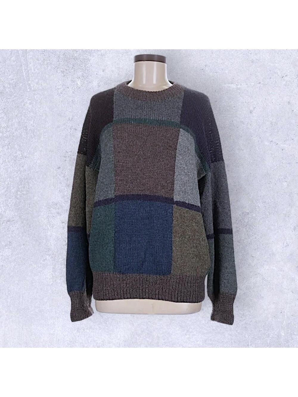 Vintage Cobey's Hand Knitted in Peru 100% Alpaca Wool Colorblock Sweater M